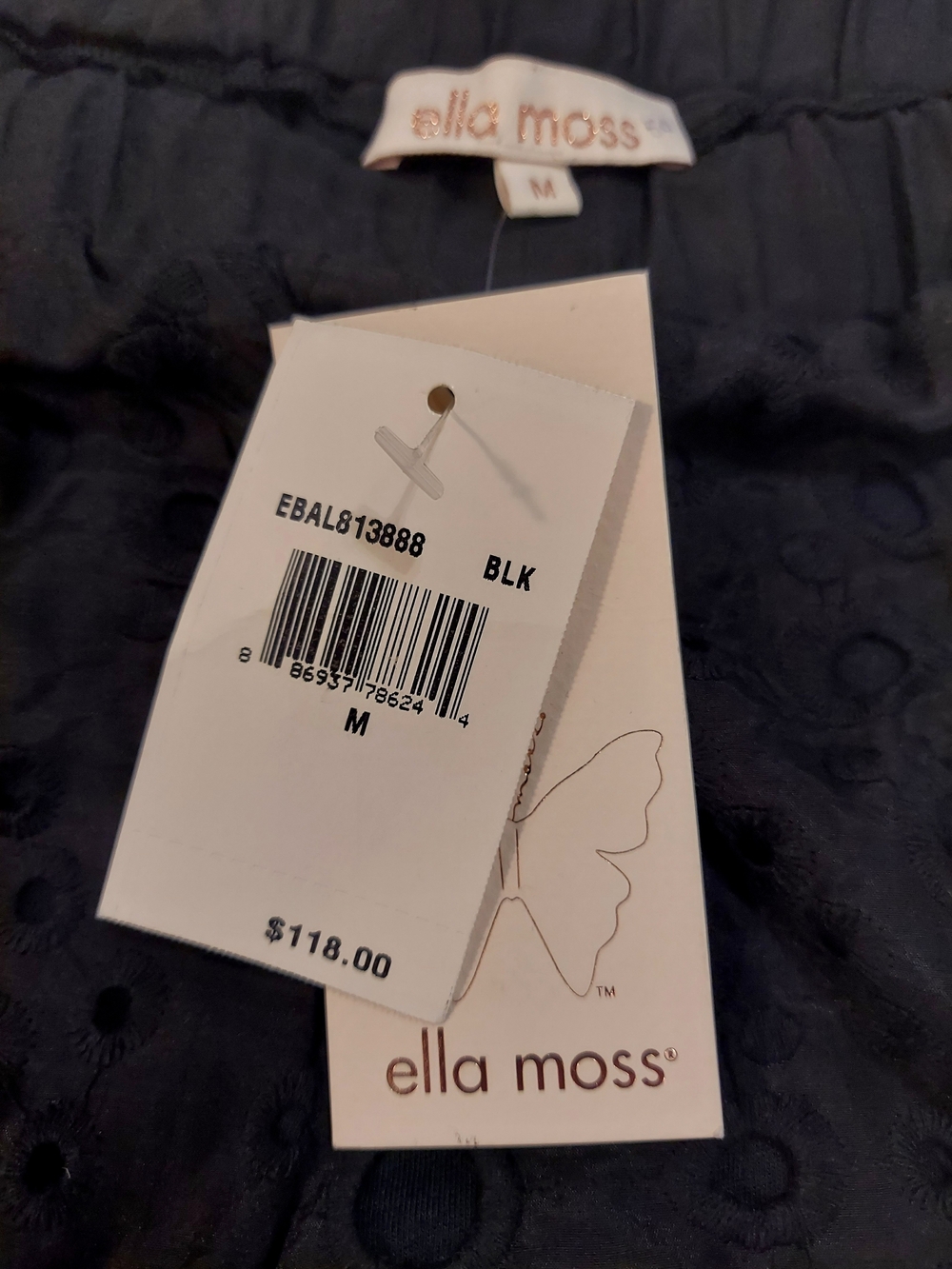 Ella Moss Black Eyelet Pocketed Shorts NWT Size M - Picture 5 of 8